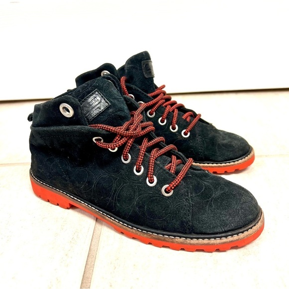 Coach Ester logo Embossed Black Suede Bootie women’s size 7M - Picture 1 of 10